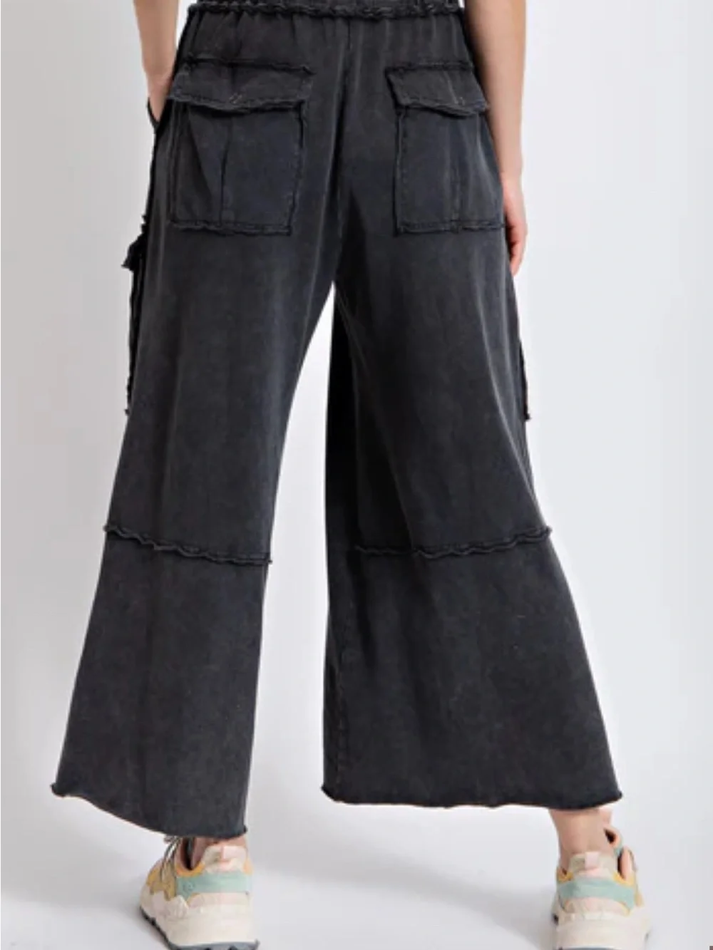 easel Washed Black Wide Leg Cargo Pants - Picture 2 of 3